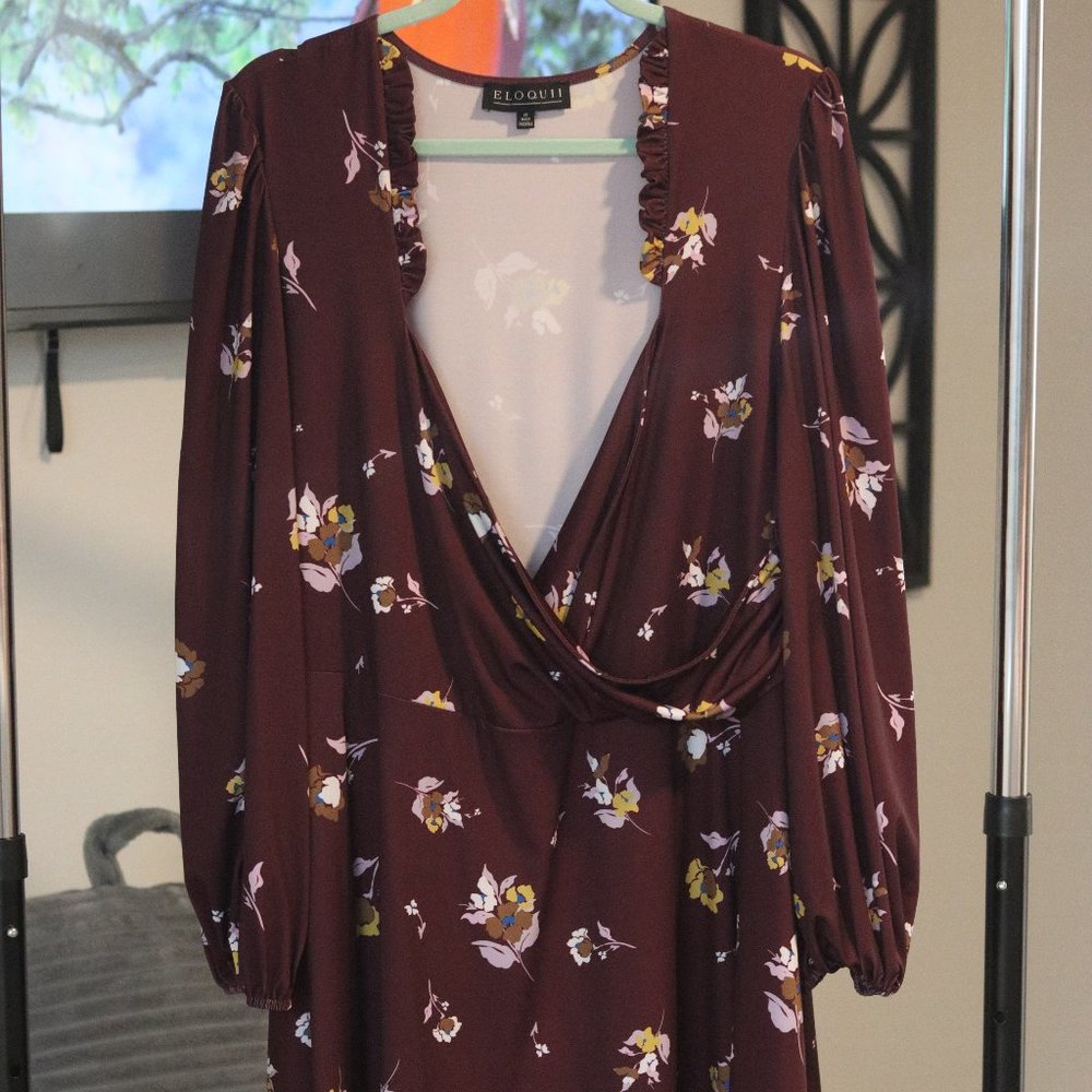 Fall Floral Wrap A Line Dress